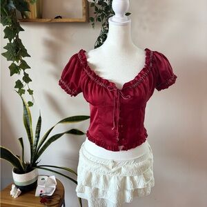 Urban Outfitters Red Ruffled Blouse